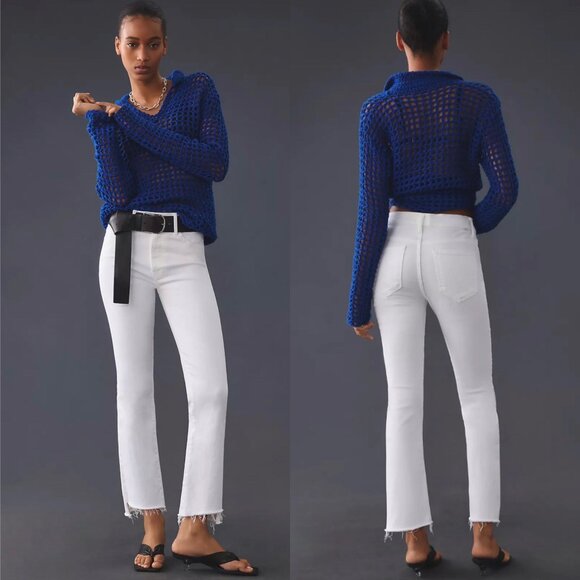 MOTHER The Insider Crop Step Fray White Jeans In Fairest Of Them All Size 24 - Picture 1 of 16